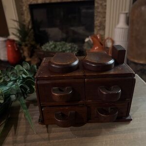 Handcrafted Wooden Apothecary / Spice / Tea Chest Of 4 Drawers. 7 x 4 Inches